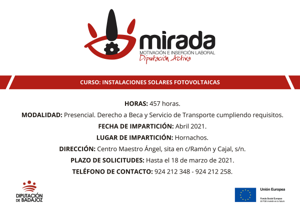 Imagen: Diputación de Badajoz iniciará un curso de Instalaciones solares fotovoltaicas en Hornachos