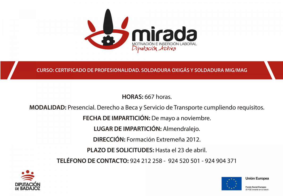 La Diputación de Badajoz, a través del Proyecto MIRADA, va a iniciar dos nuevas acciones formativas en Almendralejo y La Coronada