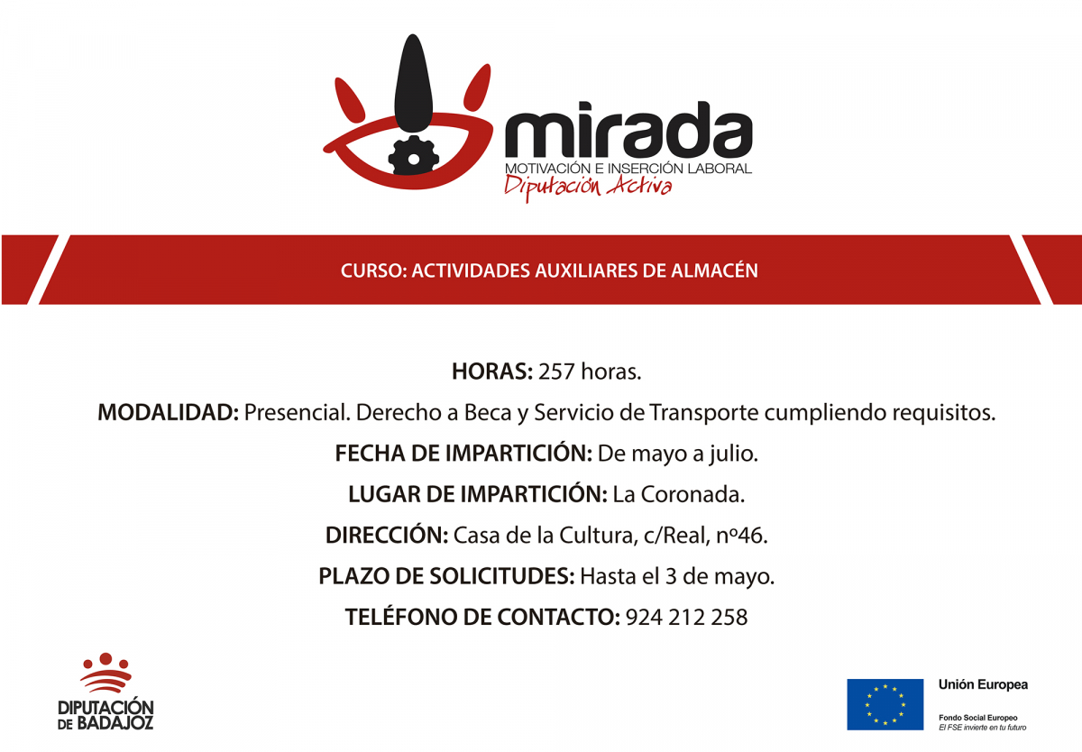 La Diputación de Badajoz, a través del Proyecto MIRADA, va a iniciar dos nuevas acciones formativas en Almendralejo y La Coronada