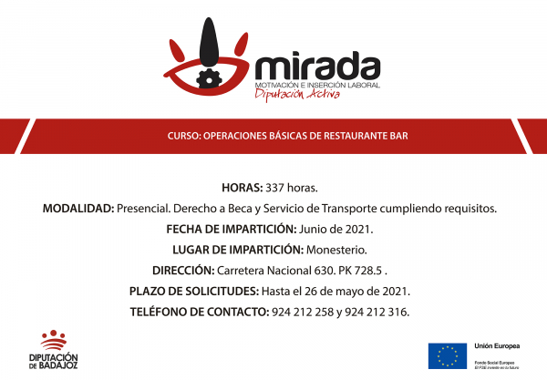 Imagen: La Diputación de Badajoz iniciará una acción formativa de “Operaciones básicas de restaurante-bar...