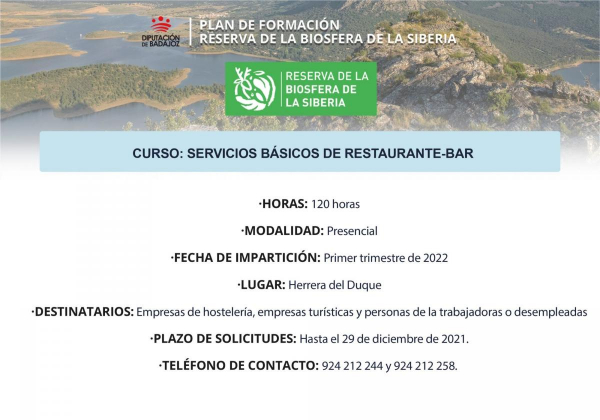 Abierto plazo de solicitudes para el curso de  &apos;&apos;Servicios básicos de Restaurante-Bar&apos;&apos; en Herrera del Duque