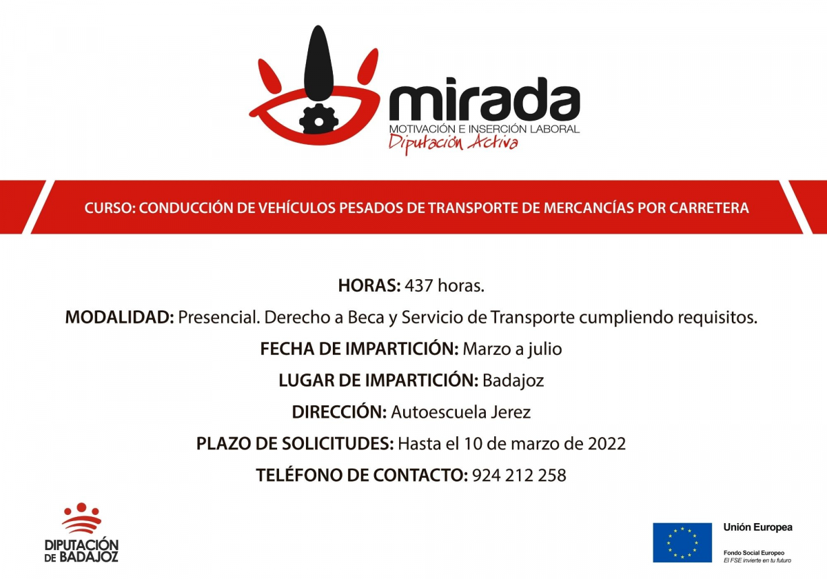 Badajoz acogerá la acción formativa de &quot;Conducción de vehículos pesados de transporte de mercancías por carretera&quot;