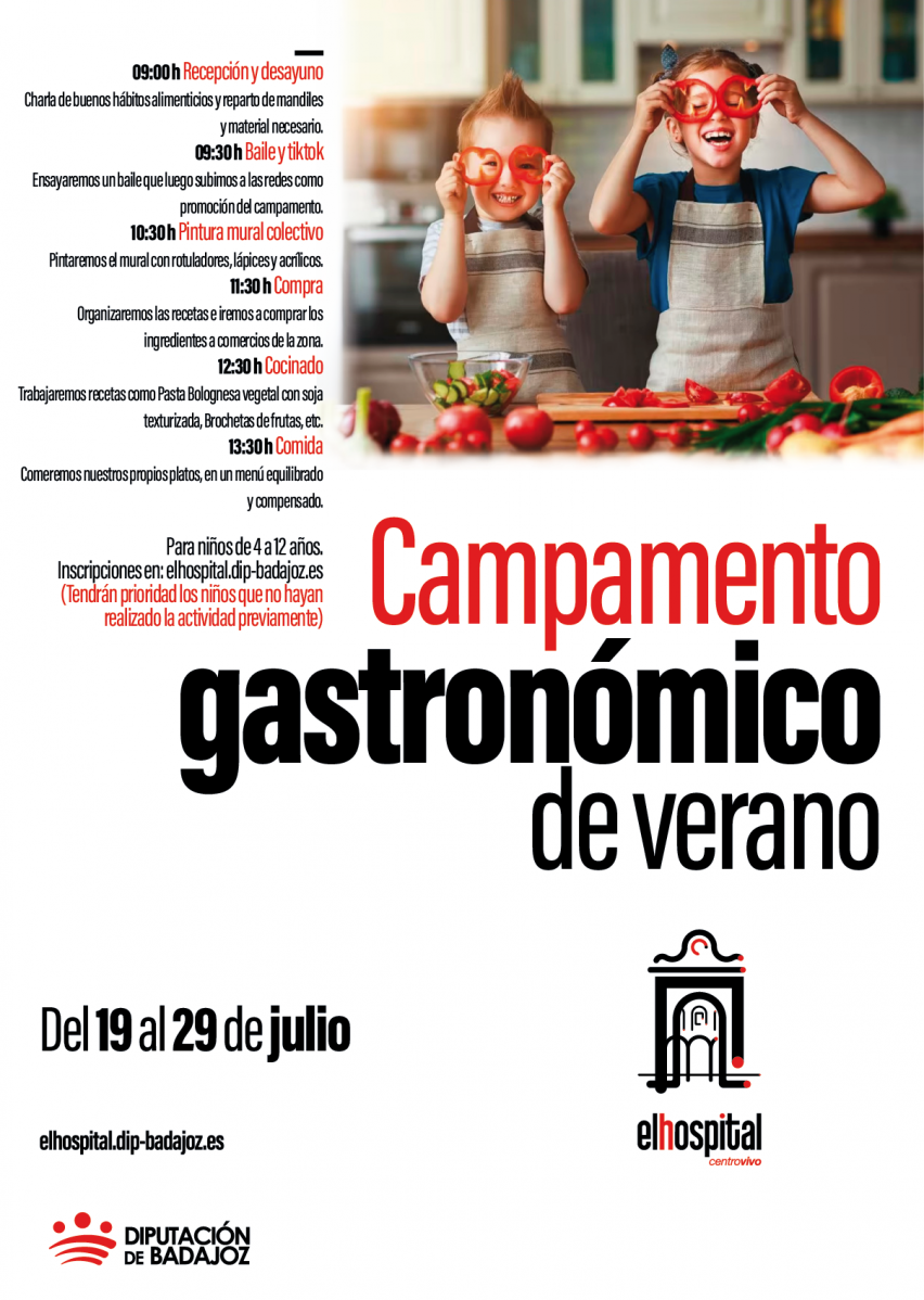 La Diputación de Badajoz organiza una campamento gastronómico de verano en El Hospital Centro Vivo