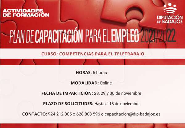 Imagen: Diputación de Badajoz impulsa una nueva acción formativa online en ‘’Competencias para el teletra...
